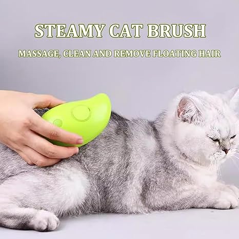 Cat Steamy Brush for Shedding and Grooming, 3 in 1 Self Cleaning Pet Spray Comb for Cat and Dog, Wet Cat Brush with Water, Cat Sticky Brush for Massage & Removes Loose Fur (Green)