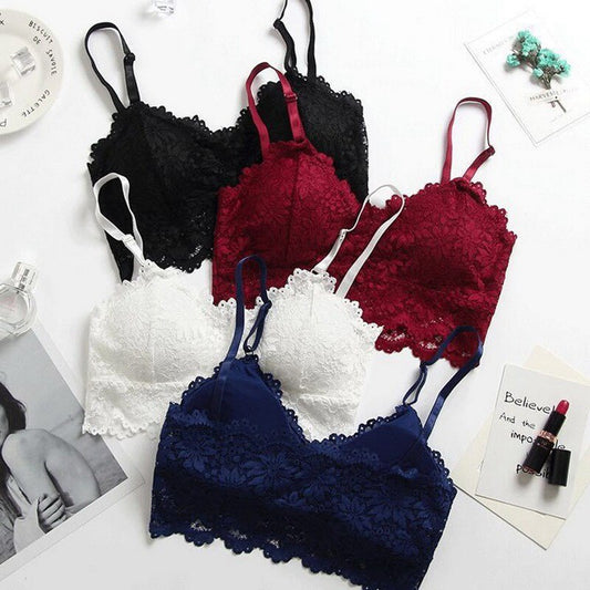 Sexy Lace Bralette Tube Tops Bandeau Summer Women Lace Bra Tanks Crop Tops Bandeau Girl Underwear Solid Color Camisole Hot Sale  Free Shipping